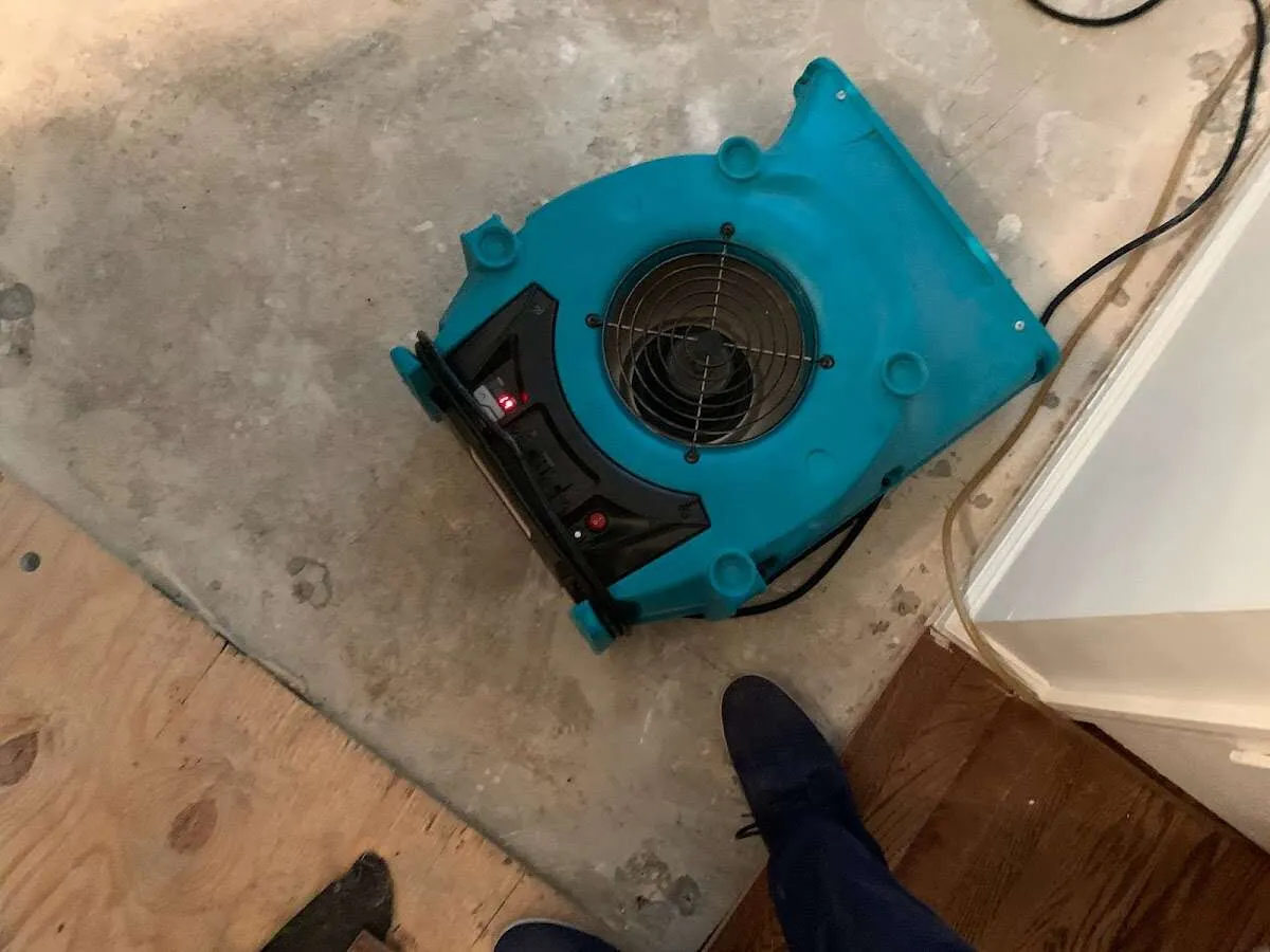 Air mover drying subfloor during Leak Detection & Repair in Altadena